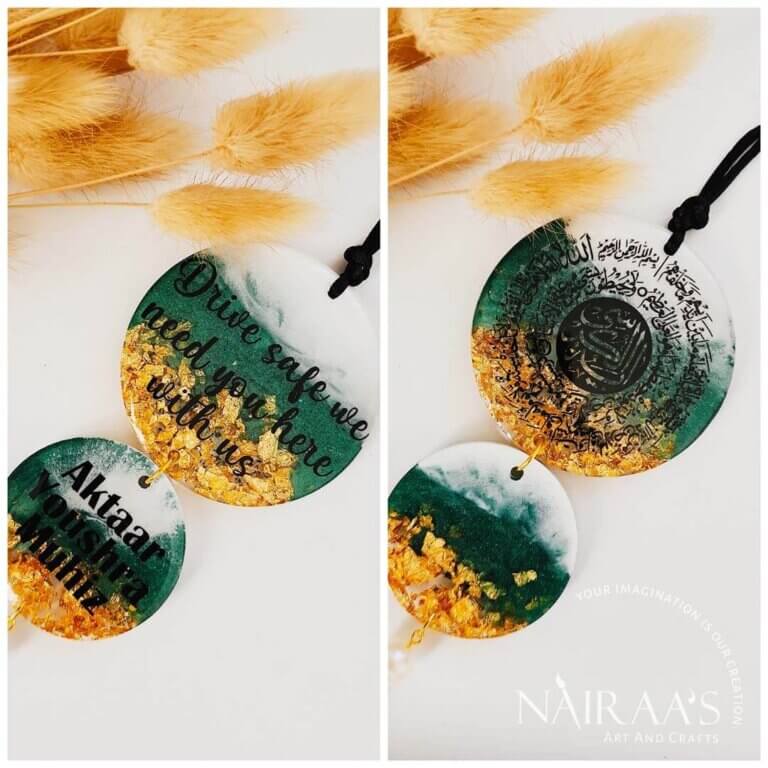 Twin- Peacock green and gold car pendant